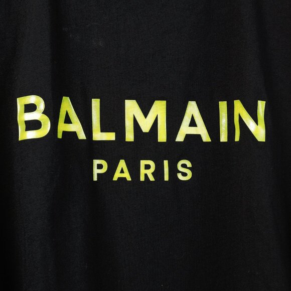 Balmain Black Cotton Cropped Lime-Logo-Print T-Shirt - Picture 5 of 9